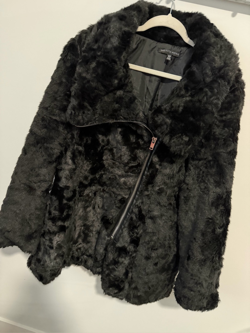 Saks Fifth Avenue Vintage Faux Fur Black Coat Size XL